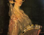 伊格纳西奥 朱洛阿加 y 萨瓦莱塔 : An Elegant Lady Fanning Herself